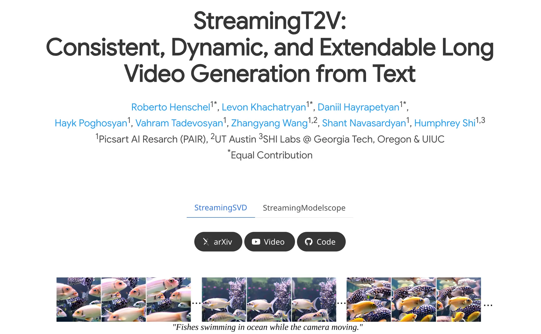 StreamingT2V Video Generation